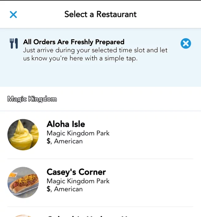 Mobile ordering at Disney World